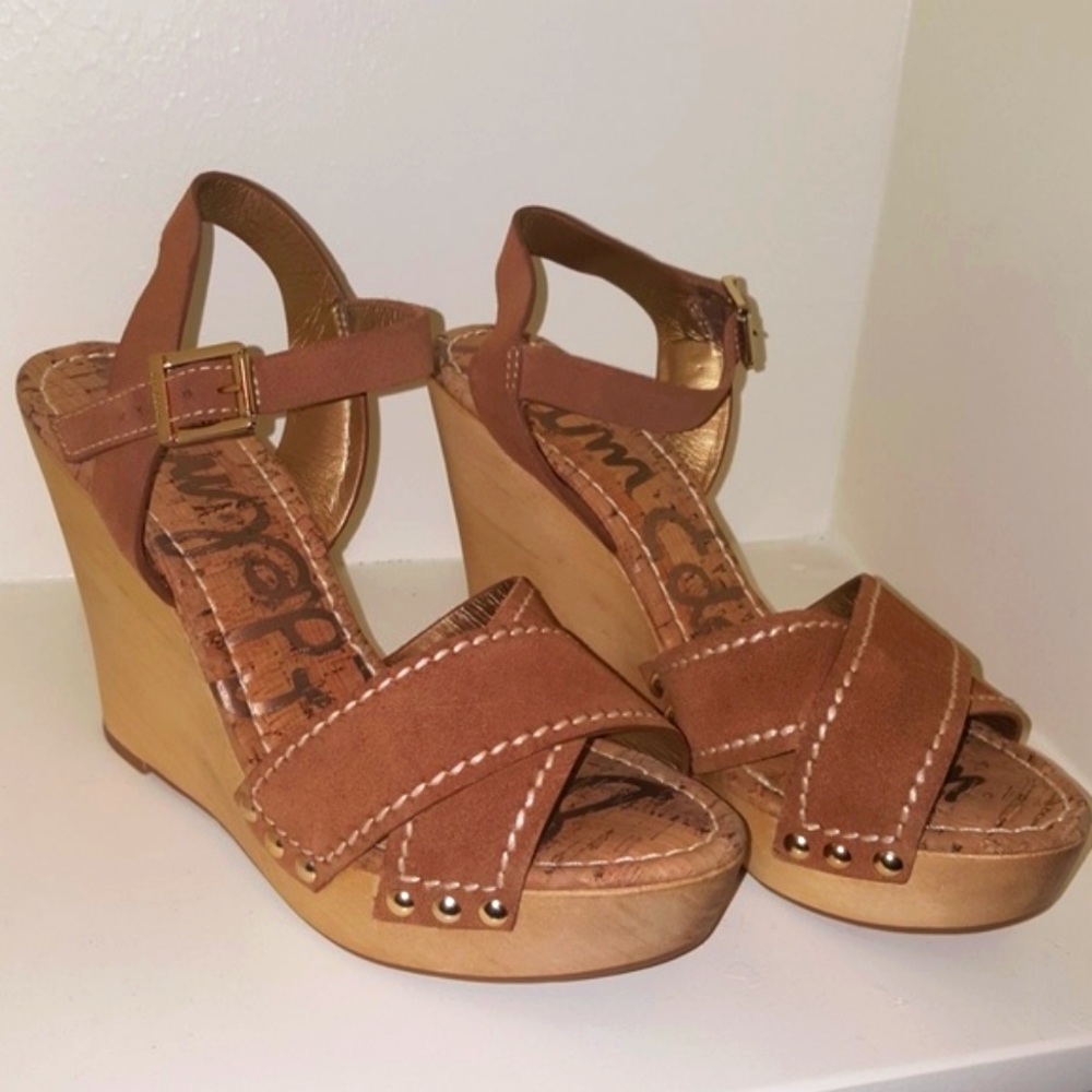 Sam Edelman Cairo Tan Leather Crisscross Wedges